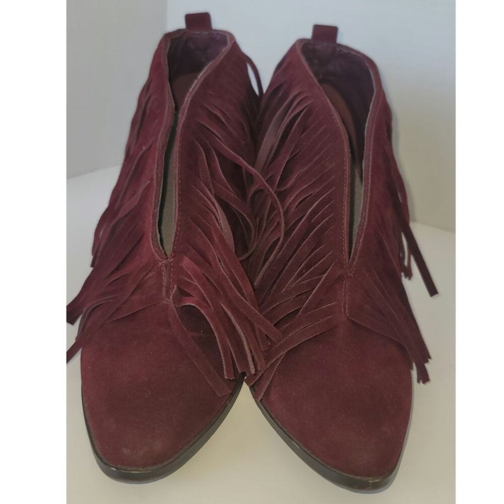 Wild G Maroon Fringe Ankle Booties Faux Suede Slip-on Size 9 Festival Boho - Picture 7 of 8